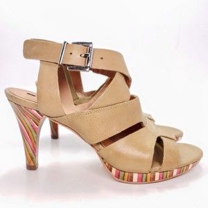 Anthropologie Schuler & Sons Boho Tan Leather Multicolor High Heel Sandal EU 37
